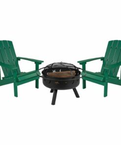 Flash Furniture - Charlestown Adirondack Chairs and Fire Pit - Green