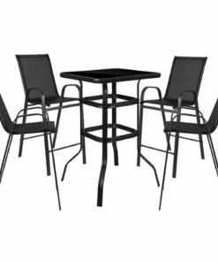 Flash Furniture - Brazos Outdoor Square Modern Steel 5 Piece Patio Set - Black
