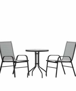 Flash Furniture - Brazos Outdoor Round Contemporary  3 Piece Patio Set - Gray