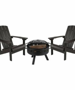 Flash Furniture - Charlestown Star & Moon Fire Pit with Mesh Cover & 2 Slate Gray Poly Resin Adirondack Chairs - Slate Gray