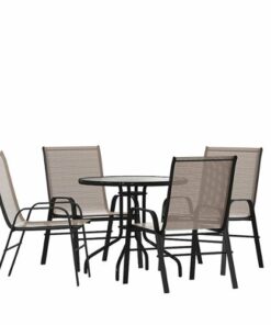 Flash Furniture - Brazos Outdoor Round Contemporary  5 Piece Patio Set - Brown
