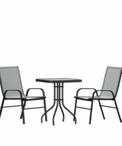 Flash Furniture - Brazos Outdoor Square Contemporary  3 Piece Patio Set - Gray