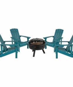 Flash Furniture - Charlestown Adirondack Chairs and Fire Pit - Sea Foam