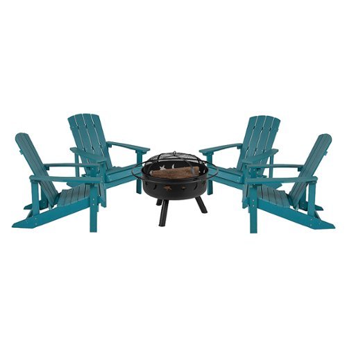 Flash Furniture - Charlestown Adirondack Chairs and Fire Pit - Sea Foam