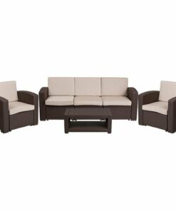 Flash Furniture - Seneca Outdoor Rectangle Contemporary Resin 4 Piece Patio Set - Chocolate Brown