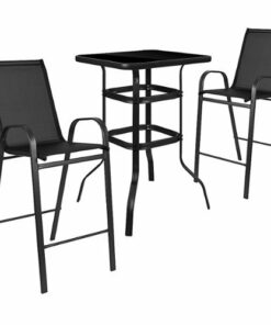 Flash Furniture - Brazos Outdoor Square Modern Steel 3 Piece Patio Set - Black