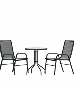Flash Furniture - Brazos Outdoor Round Contemporary  3 Piece Patio Set - Black