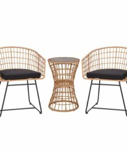 Flash Furniture - Devon Outdoor Round Bohemian Wicker/Rattan 3 Piece Patio Set - Natural/Black