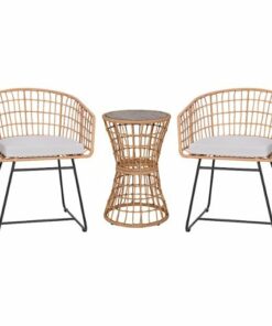 Flash Furniture - Devon Outdoor Round Bohemian Wicker/Rattan 3 Piece Patio Set - Natural/Light Gray