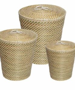 Honey-Can-Do - Set of 3 Nesting Seagrass Snake Charmer's Baskets - Natural
