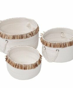 Honey-Can-Do - Set of 3 Nesting Cotton Rope Baskets with Fringe - White