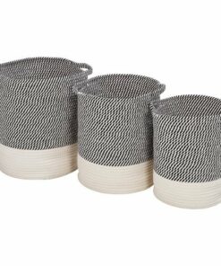 Honey-Can-Do - Set of 3 Two-Tone Cotton Rope Baskets for Storage & Organization - Grey