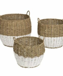 Honey-Can-Do - Set of 3 Round Nesting Seagrass 2-Color Storage Baskets with Handles - Natural