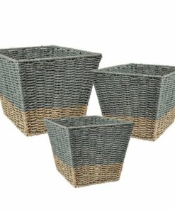 Honey-Can-Do - Set of 3 Square Nesting Seagrass 2-Color Storage Baskets - Brown