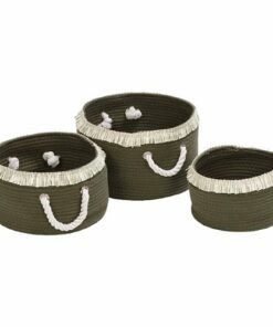 Honey-Can-Do - Set of 3 Nesting Cotton Rope Baskets with Fringe - Olive