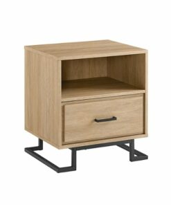Walker Edison - Contemporary 1-Drawer Metal and Wood Nightstand - Coastal Oak
