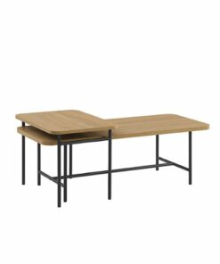 Walker Edison - Contemporary Metal and Wood Nesting Coffee Table - Coastal Oak