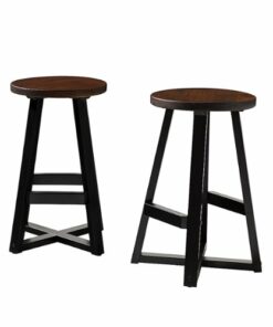 Walker Edison - Rustic Distressed Solid Wood Dining Stool - Mahogany