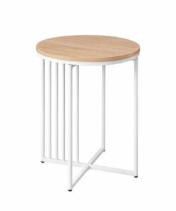 Walker Edison - Contemporary Metal and Wood Round Side Table - Coastal Oak/White