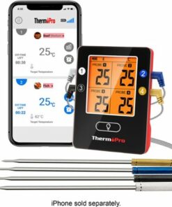 ThermoPro - Bluetooth 4 Probes Wireless Food Thermometer - Black/Red