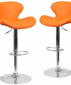 Flash Furniture - Denville Contemporary Vinyl Barstool (set of 2) - Orange Vinyl