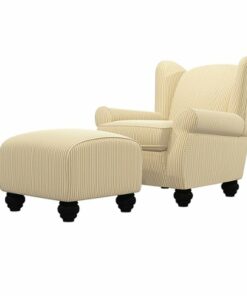 Handy Living - Hermosa Wingback Traditional Armchair and Ottoman - Sand Stripe