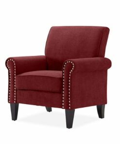Handy Living - Janet Traditional Plush Low-Pile Velour Armchair with Nailheads - Brick Red