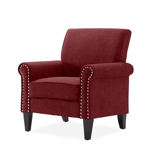 Handy Living - Janet Traditional Plush Low-Pile Velour Armchair with Nailheads - Brick Red