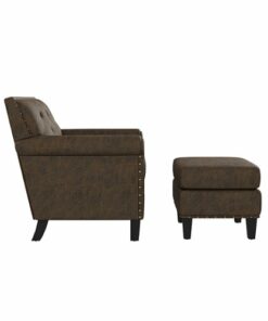 Handy Living - Aviva Rolled Arm Distressed Faux Leather Traditional Arm Chair and Ottoman - Distressed Brown