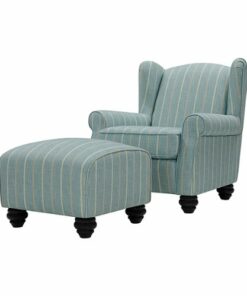 Handy Living - Hermosa Wingback Traditional Armchair and Ottoman - Turquoise Stripe