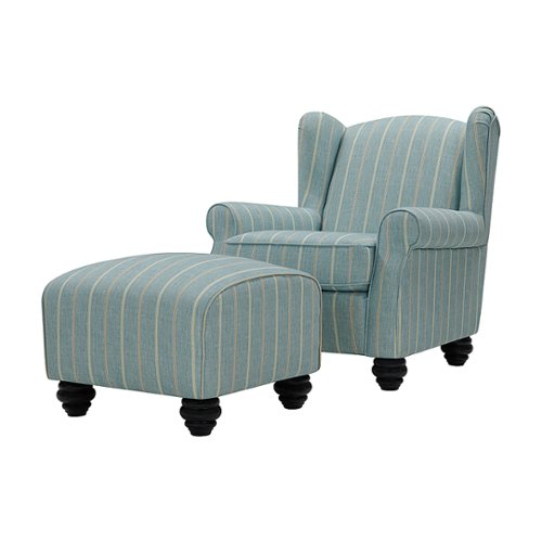 Handy Living - Hermosa Wingback Traditional Armchair and Ottoman - Turquoise Stripe