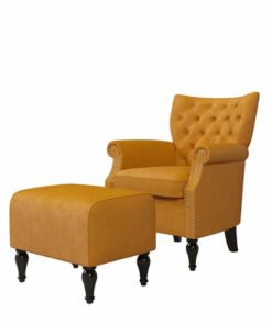 Handy Living - Minstral Rolled Arm Traditional Velvet Armchair and Ottoman - Mustard Gold