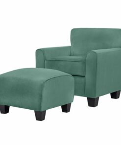 Handy Living - Leonardo Transitional Velvet Arm Chair and Ottoman - Turquoise Blue