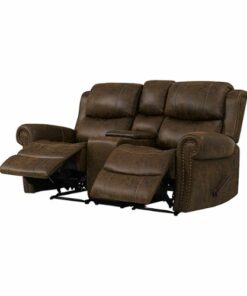 ProLounger - Di'Onna Rolled Arm Distressed Faux Leather 2 Seat Wall Hugger Recliner Loveseat With Power Storage Console - Saddle Brown