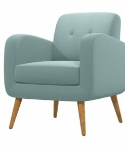Handy Living - Kenneth Mid-Century Modern Linen Armchair Natural Finish Legs - Light Blue