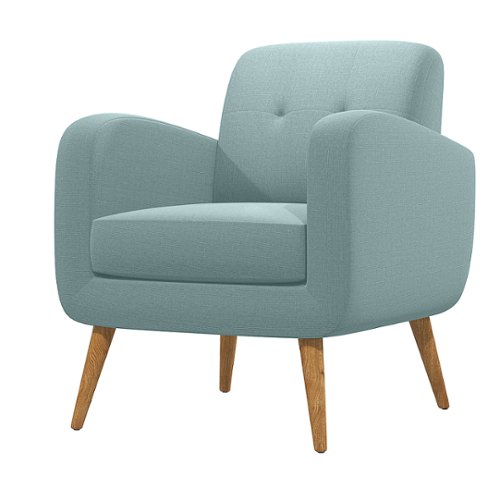 Handy Living - Kenneth Mid-Century Modern Linen Armchair Natural Finish Legs - Light Blue