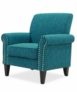 Handy Living - Janet Traditional Tweed Armchair with Nailheads - Blue