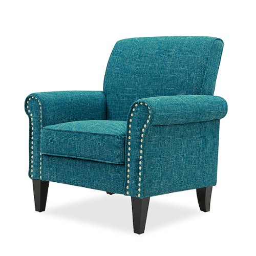 Handy Living - Janet Traditional Tweed Armchair with Nailheads - Blue