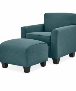 Handy Living - Leonardo Transitional Linen Arm Chair and Ottoman - Blue