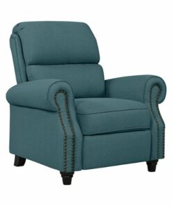 ProLounger - Chevon Linen Bustle-Back Pushback Recliner Chair with Nailheads - Caribbean Blue