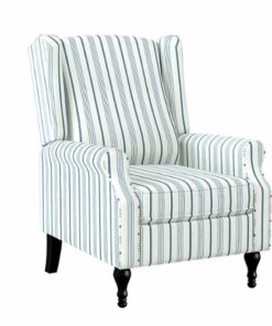 ProLounger - Tolkin Linen Farmhouse Stripe Pushback Wingback Recliner Chair - Denim Blue