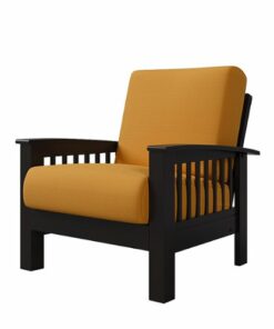 Handy Living - Maison Hill Exposed Wood Frame Mission-Style Linen Armchair Dark Espresso Finish - Mustard Yellow
