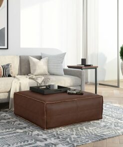 Simpli Home - Brody Extra Large Coffee Table Pouf - Distressed Dark Brown