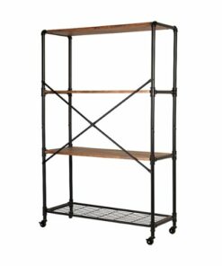 Honey-Can-Do - 4-Tier Industrial Rolling Bookshelf With Wheels - Rustic