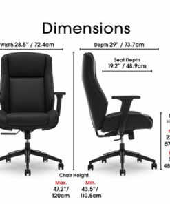 Thomasville - Darius Bonded Leather Executive Modern Office Chair with Adjustable Arms - Black