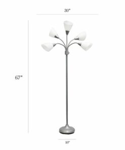 Simple Designs 5 Light Adjustable Gooseneck Floor Lamp - Silver/White Shades