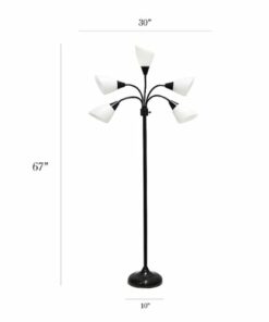 Simple Designs 5 Light Adjustable Gooseneck Floor Lamp - Black/White Shades