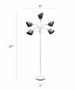Simple Designs 5 Light Adjustable Gooseneck Floor Lamp - White/Gray Shades