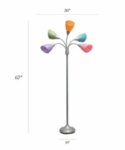 Simple Designs 5 Light Adjustable Gooseneck Floor Lamp - Silver/Fun Multicolored Shades