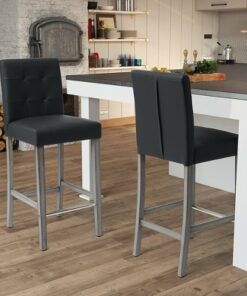 CorLiving - Leila Fabric Bar Height Barstool - Graphite Black